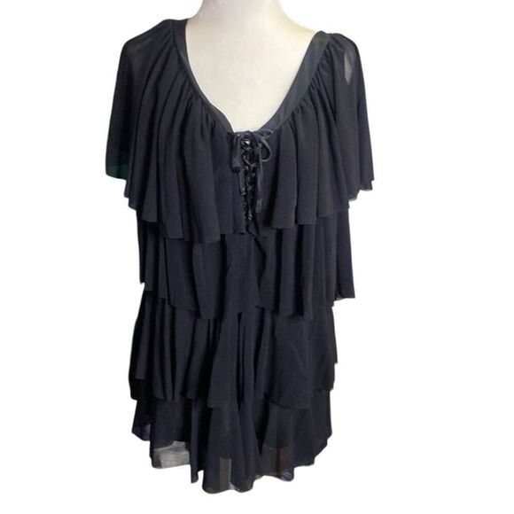 Seven7 Luxe Black Ruffle Tier Sleeveless Flutter Top Plus Size 18/20 - Picture 1 of 8